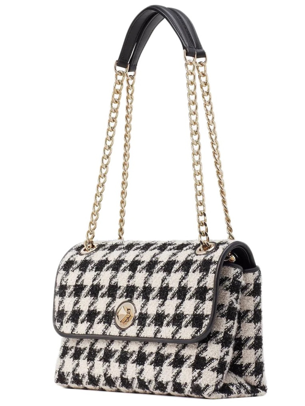 ♠️ NWOT Kate Spade Natalia Medium Tweed Fabric Shoulder Bag, B/W Houndstooth